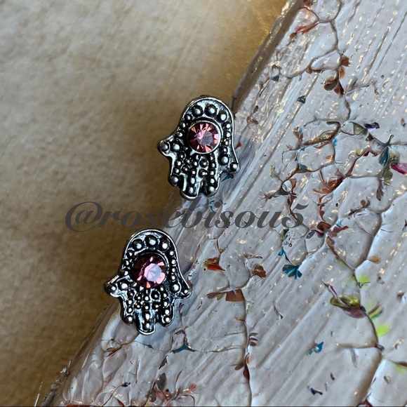 RoseBisou5 | 5PinkKisses Jewelry - 🕉🆕Dainty Hamsa Amethyst + Silver Stud Earrings